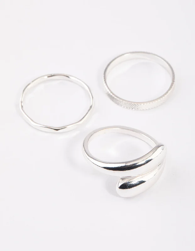 women’s men’s gold rings-Silver Classic Wrap Ring Pack