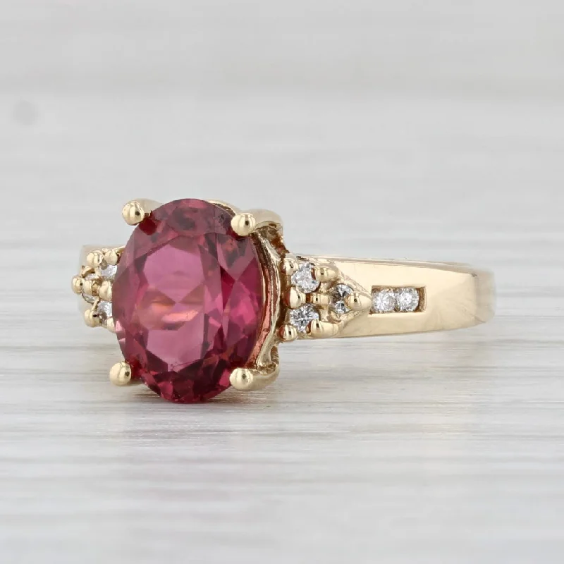 women’s custom sapphire engagement rings-2.45ctw Oval Pink Tourmaline Diamond Ring 14k Yellow Gold Size 5.5