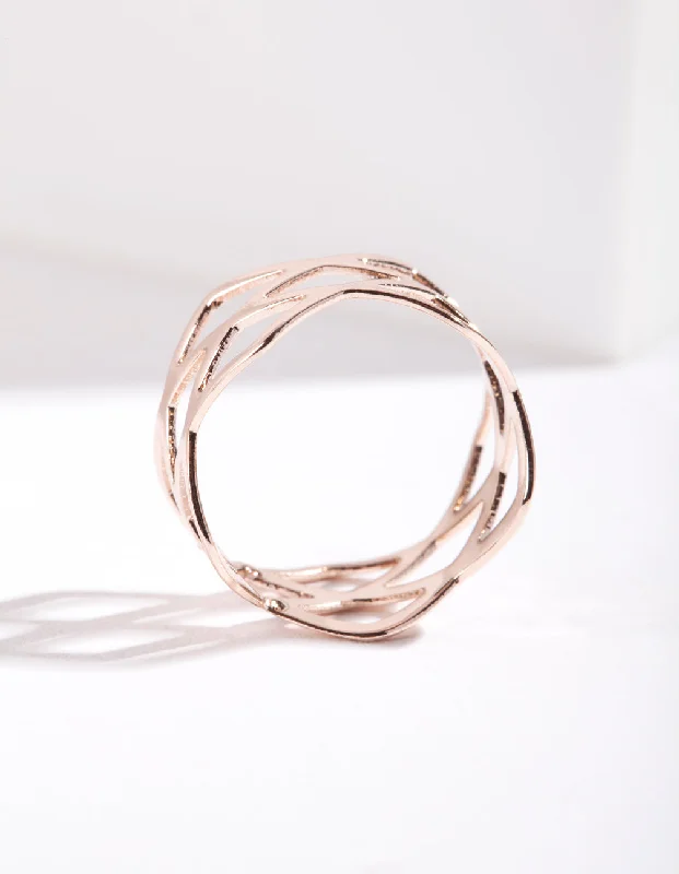 women’s unique gemstone rings-Rose Gold Multi Cross Over Ring