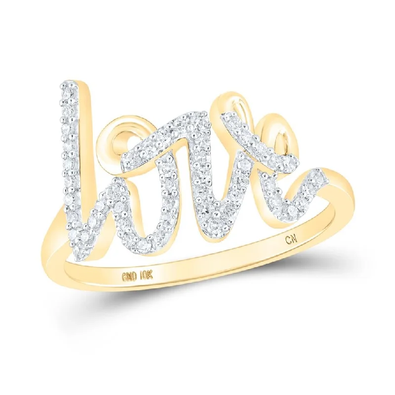 women’s white diamond engagement rings-Love Script Diamond Ring 10K Gold