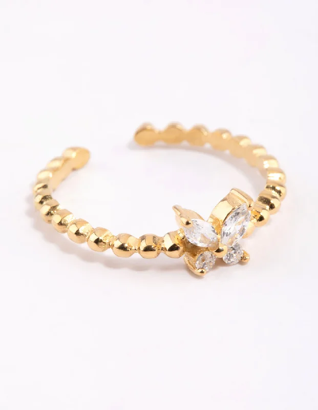 women’s diamond rings-Gold Plated Sterling Silver Butterfly Ring