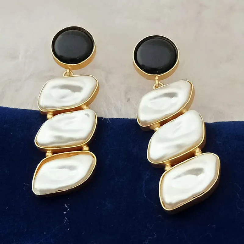 women’s clip-on earrings-Marudhar Creations Gold Plated Matte Finish Mother Of Pearl Dangler Earrings