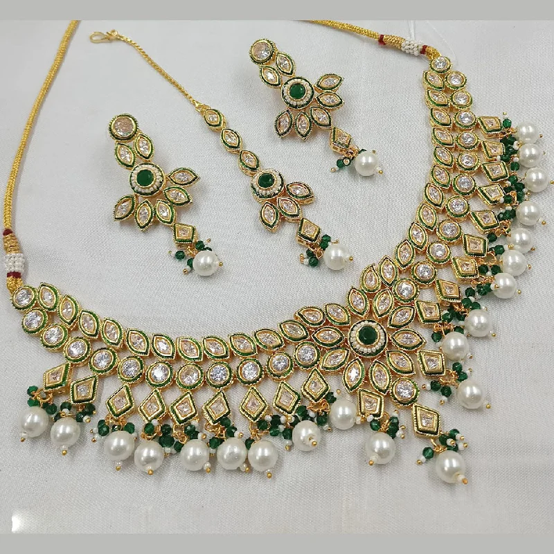 women’s opal necklaces-Padmawati Bangles Gold Plated Polki Kundan Stone And Pearls Necklace Set