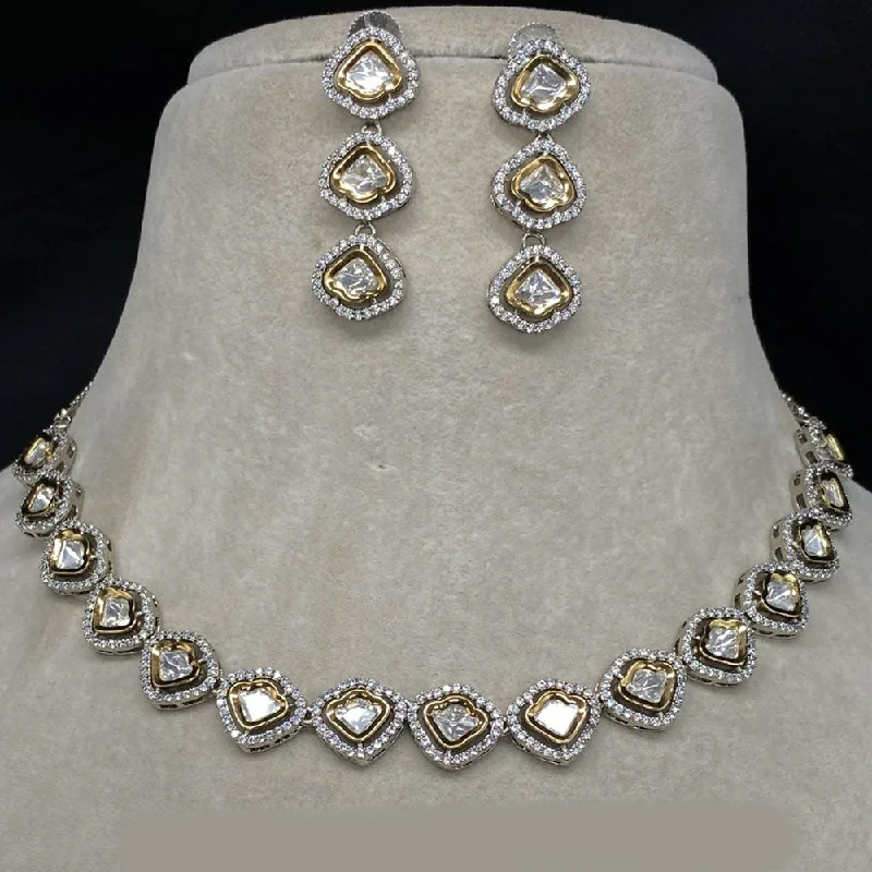 women’s geometric necklaces-Royal Kundan Jewellery 2 Tone Plated Polki Kundan Necklace Set