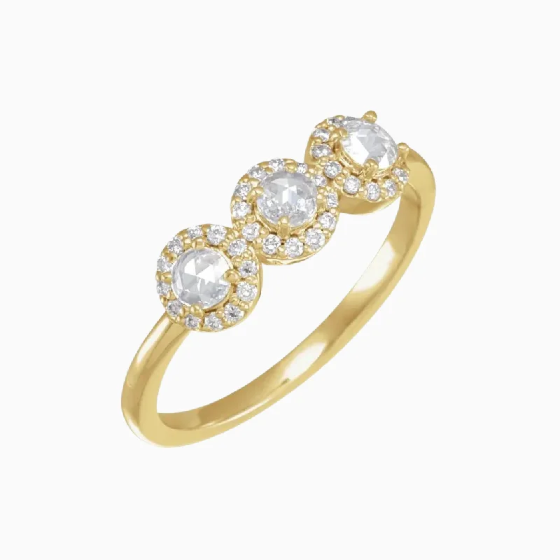 women’s engagement rings with baguette diamonds-Triple Halo Rose Cut Diamond Ring