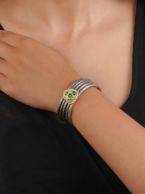 women’s diamond bracelets-Green Color Tribal Bangle - EK-BRAC20A