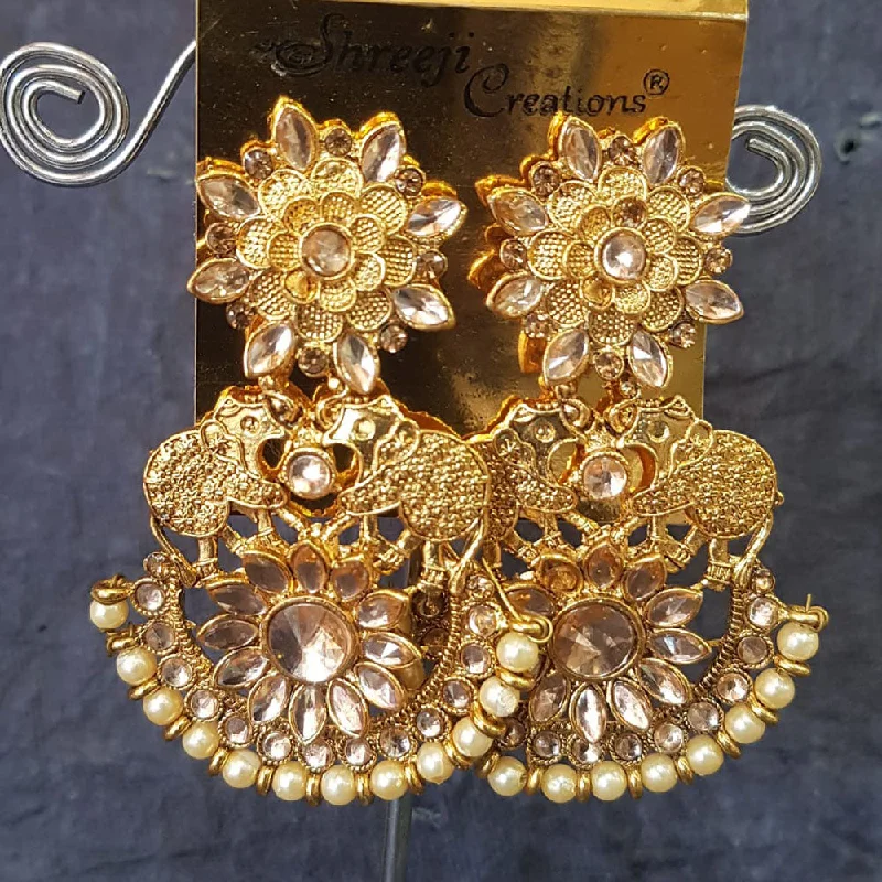 women’s ethnic earrings-Shreeji Gold Plated Crystal Stone Dangler Earrings