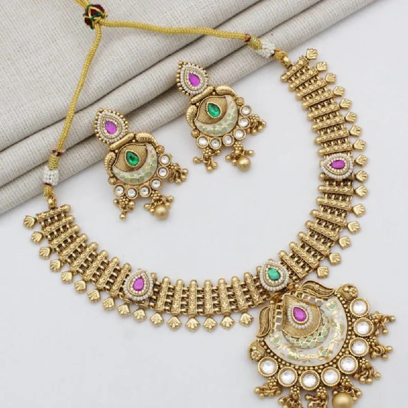 women’s personalized necklaces-Manisha Jewellery Gold Plated Kundan Stone And Meenakari Necklace Set