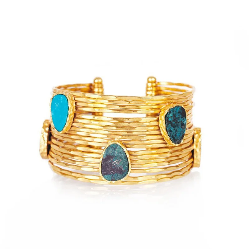 women’s polished silver bangles-Wire Stackable Cuff - Turquoise