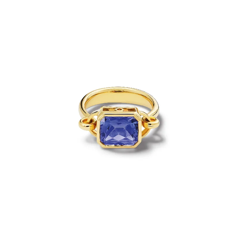 women’s elegant rings-Baguette Ring 18ct Yellow Gold - Tanzanite