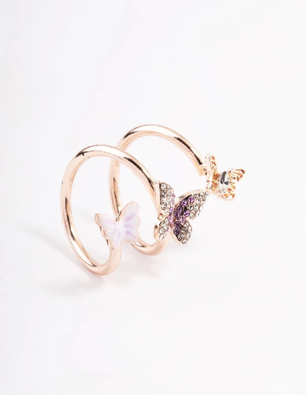 women’s anniversary rings-Rose Gold Butterfly Wrap Ring