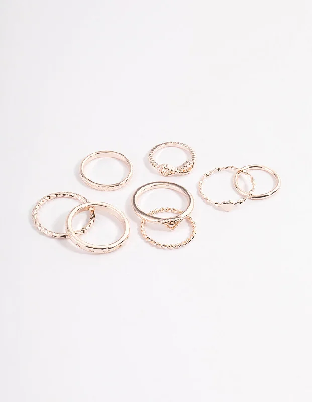 women’s classic rings-Rose Gold Infinity & Heart Ring 8-Pack