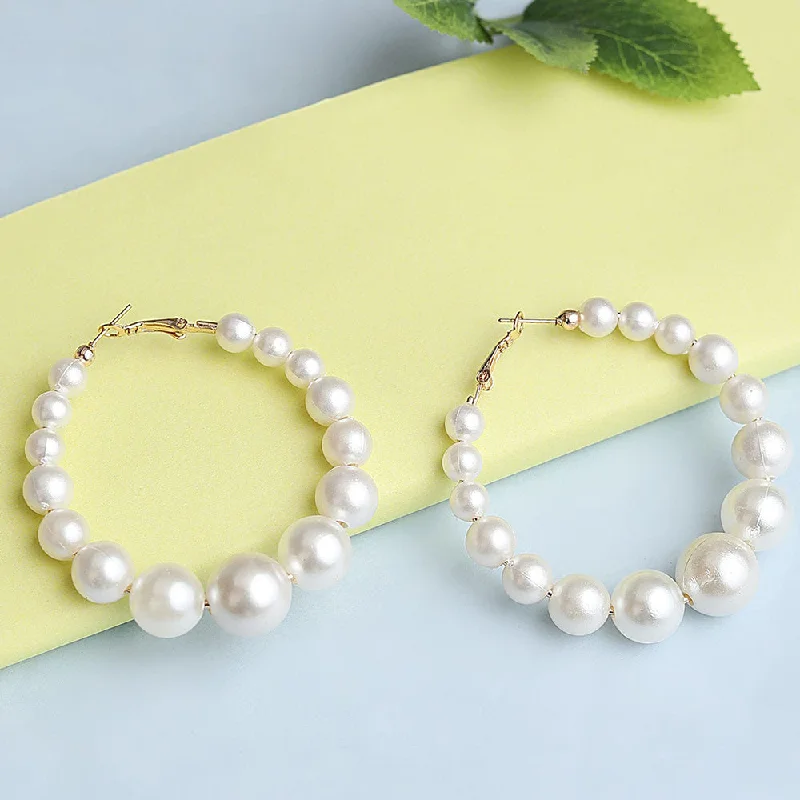 women’s sparkling earrings-Dream Fashion Gold Plated Pearl Hoop Earrings