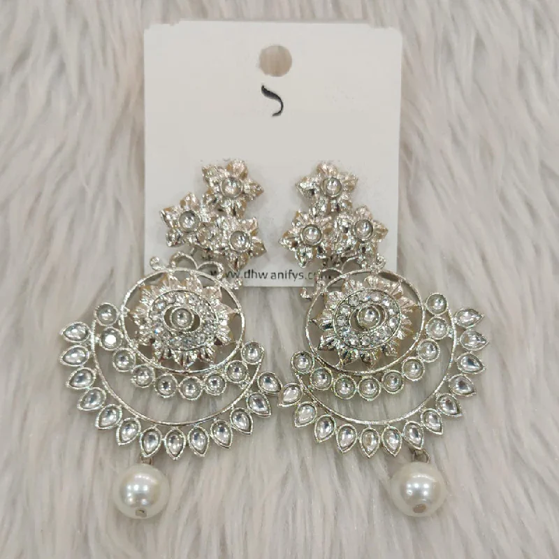 women’s silver drop earrings-Dhwani Silver Plated Kundan Stone Dangler Earrings