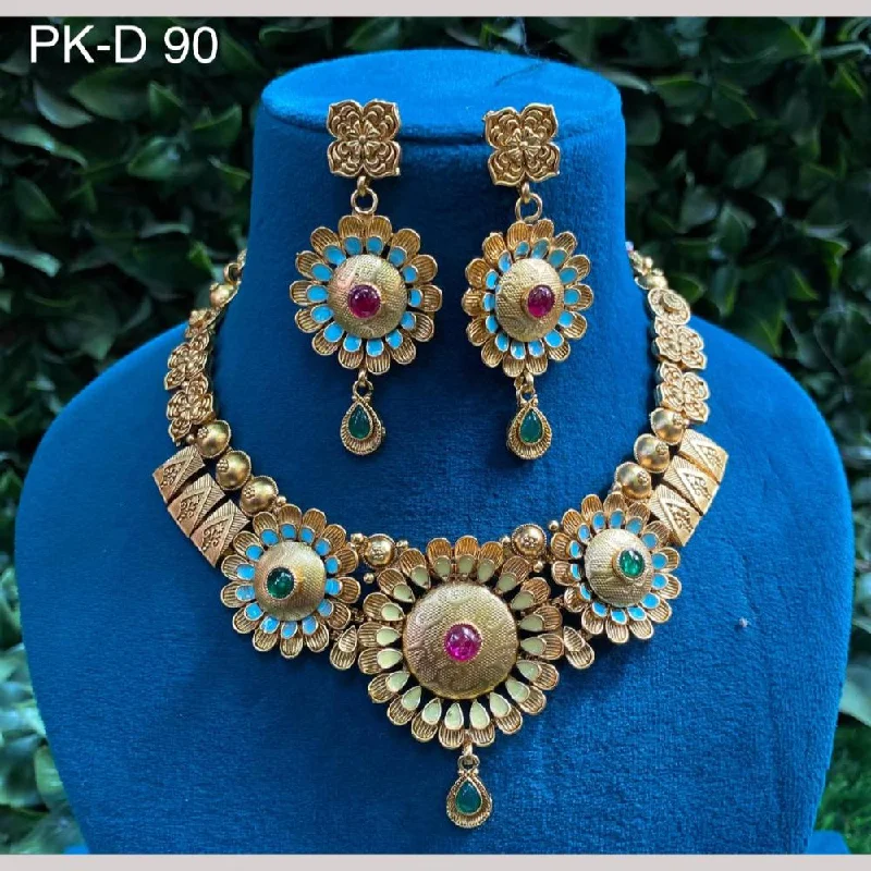 women’s necklace with initials-Amoliya Jewels Gold Plated Pota Stone Meenakari Necklace Set