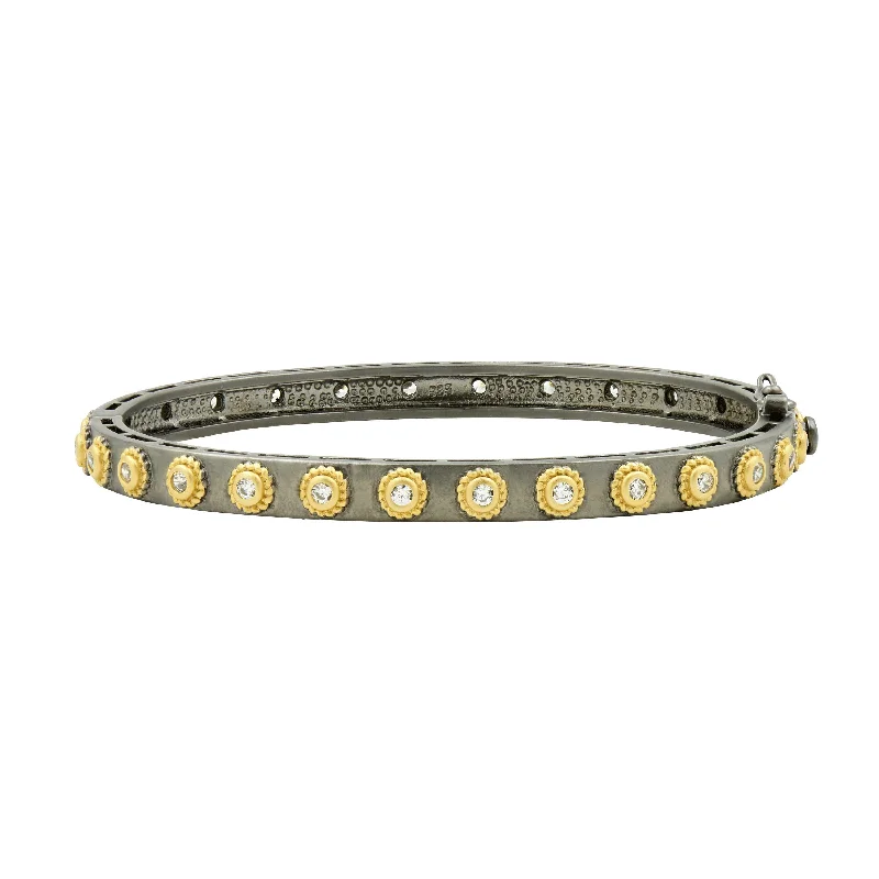 women’s simple bracelets-Studded Eternity Hinge Bangle