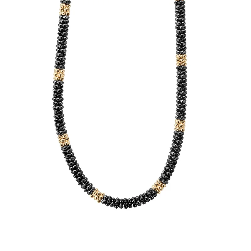 women’s gold-plated necklaces-Gold Small Station Ceramic Beaded Necklace