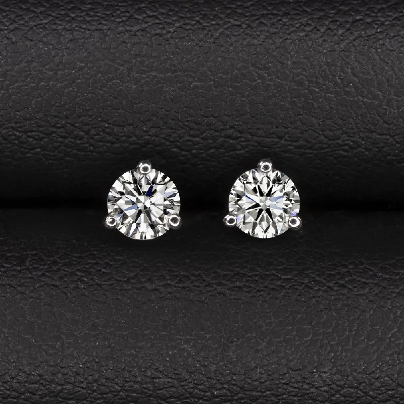 women’s wedding earrings-NATURAL DIAMOND STUD EARRINGS 0.67ct ROUND BRILLIANT CUT 14k WHITE GOLD CLASSIC