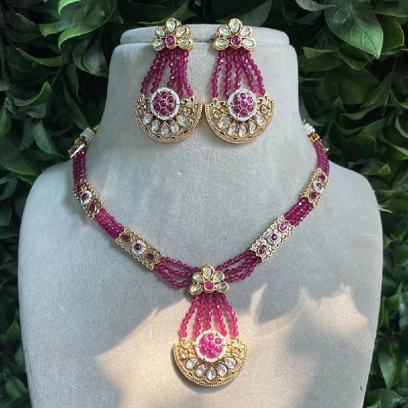 women’s necklace with initials-Royal Kundan Jewellery Gold Plated Polki Kundan And Beads Necklace Set