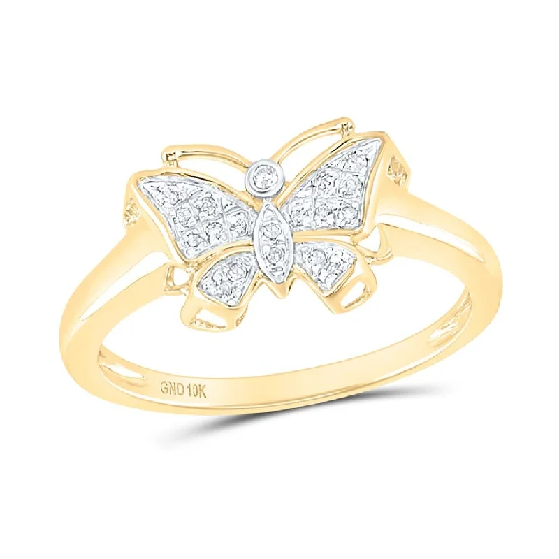 women’s colored stone engagement rings-Butterfly Diamond Ring 10K Gold