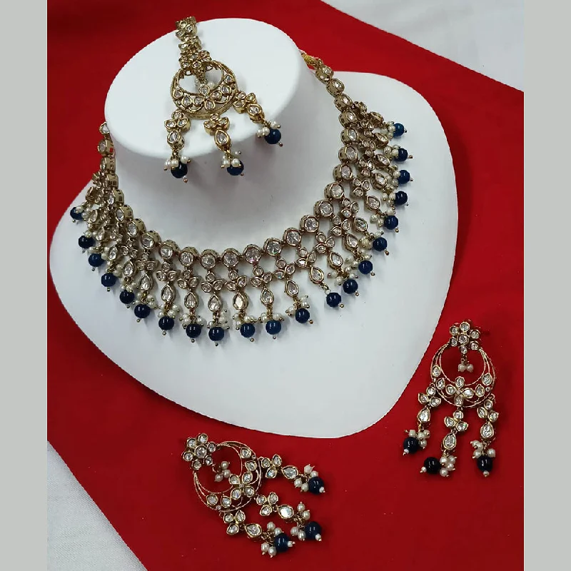 women’s rose gold necklaces-Padmawati Bangles Gold Plated Polki Kundan Stone And Pearls Necklace Set