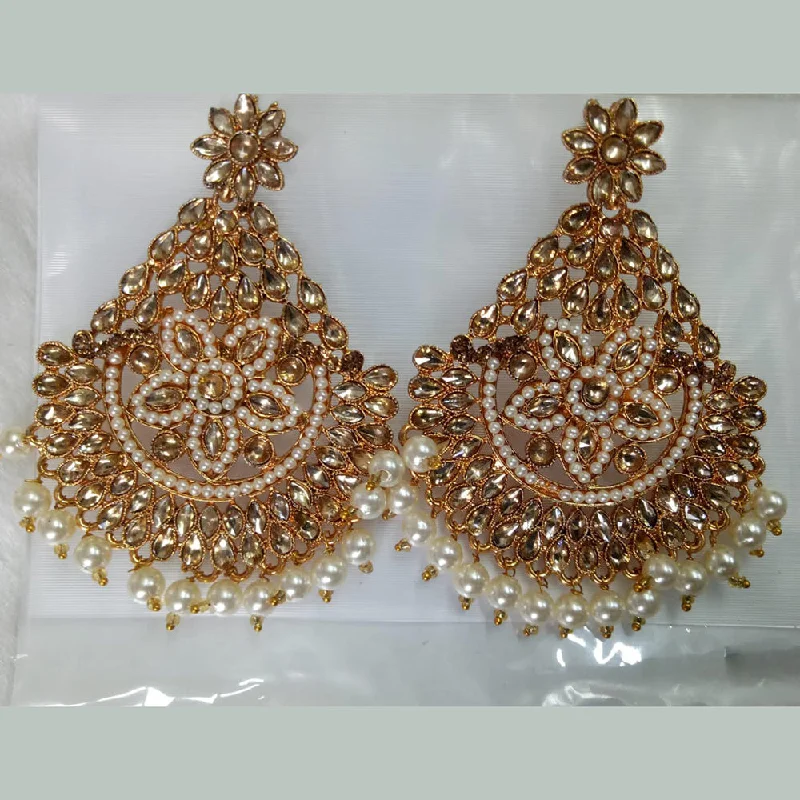 women’s triangle earrings-Khushboo Jewellers Gold Plated Crystal Stone And Pearl Dangler Earrings