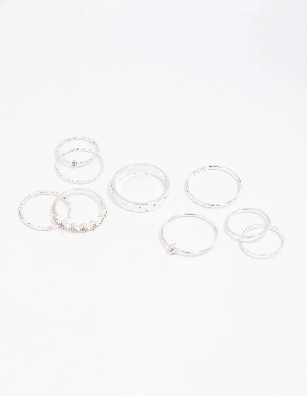 women’s statement rings-Silver Dainty Flower Ring Pack