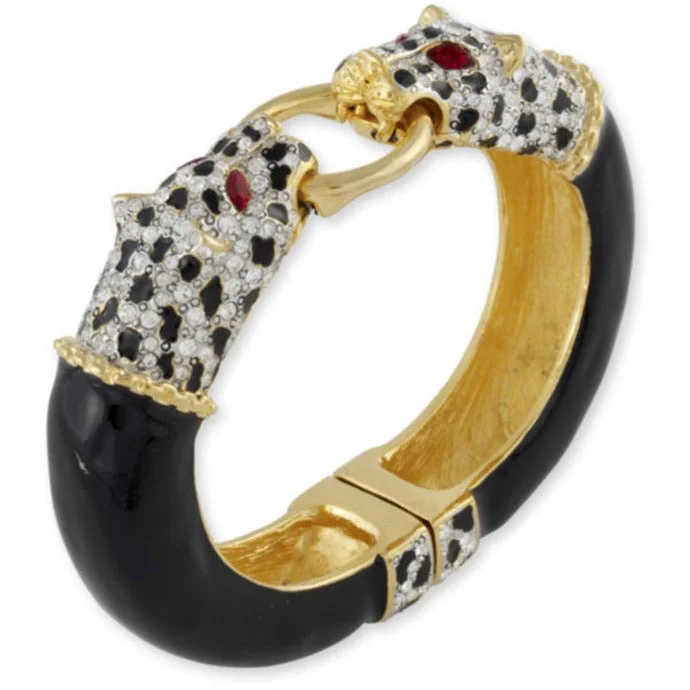 women’s cuff bangles-Black Crystal Leopard Bangle