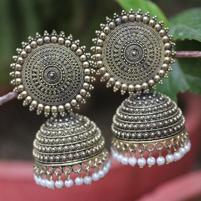 women’s silver drop earrings-H K Fashion  Silver Plated Beads Jhumki Earrings