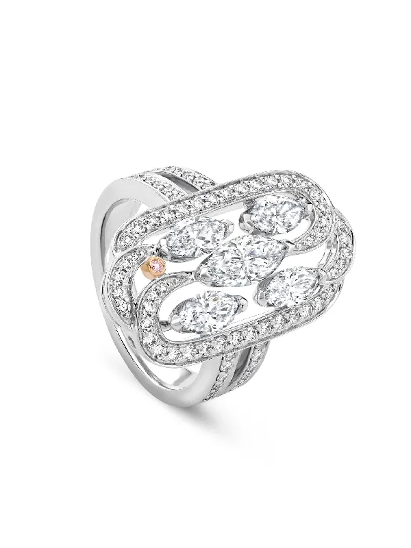 women’s romantic diamond engagement rings-Secret Garden Platinum Marquise Pink Diamond Ring