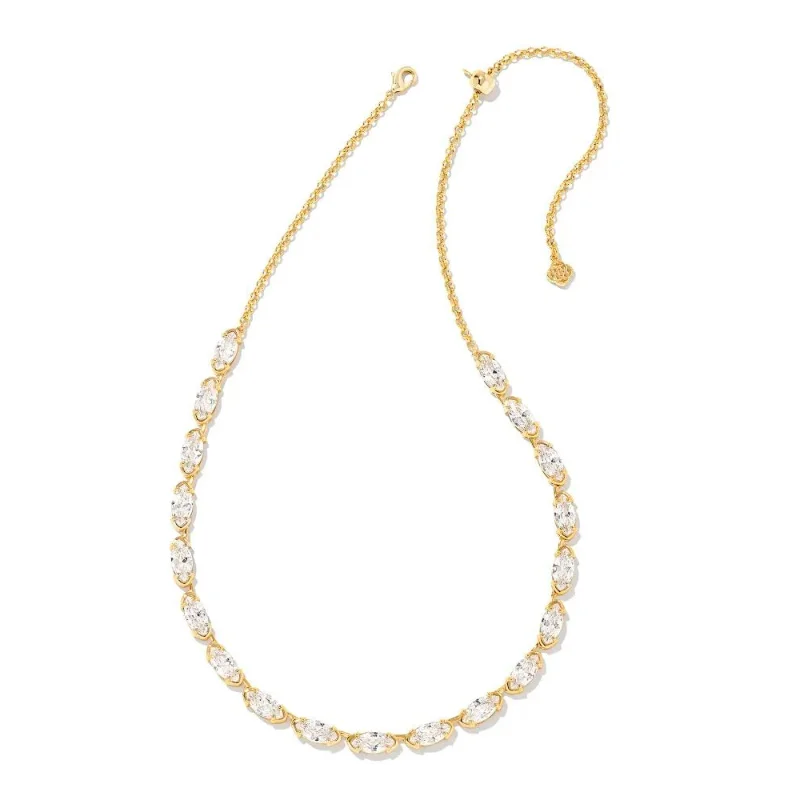 women’s adjustable bangles-Kendra Scott | Genevieve Gold Strand Necklace in White Crystal