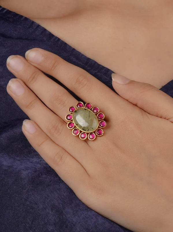 women’s adjustable gemstone rings-Gold Plated Contemporary Ring - CC-RNG9