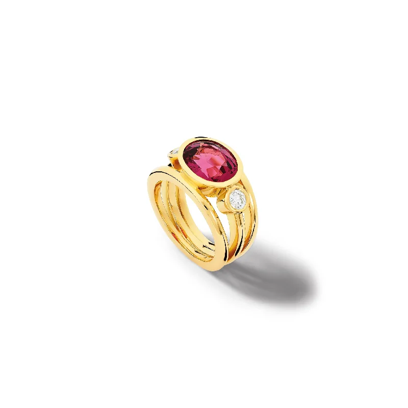 women’s adjustable gemstone rings-Aeneus Ring 18ct Yellow Gold - Pink Umbalite Garnet & Diamond