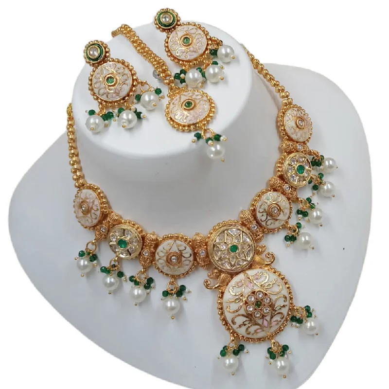 women’s fine jewelry necklaces-Padmawati Bangles Gold Plated Polki Kundan Stone And Meenakari Choker Necklace Set