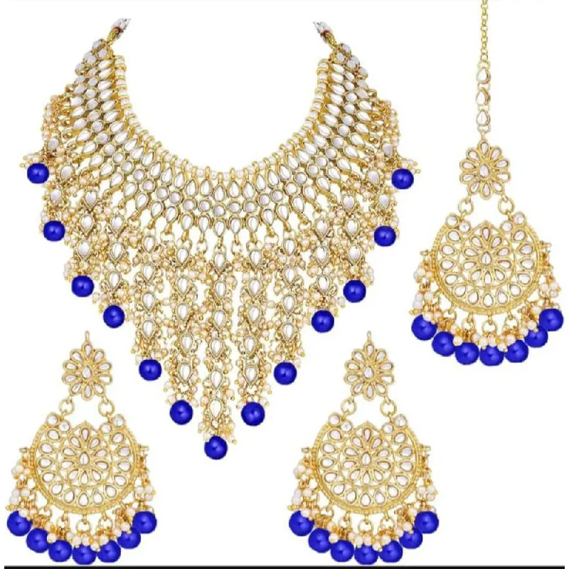 women’s luxury diamond necklaces-Akruti Collection Gold Plated Kundan Stone And Beads Necklace Set