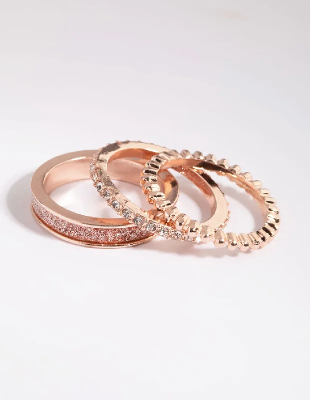 women’s platinum wedding rings-Rose Gold Glitter Ring Stack Pack