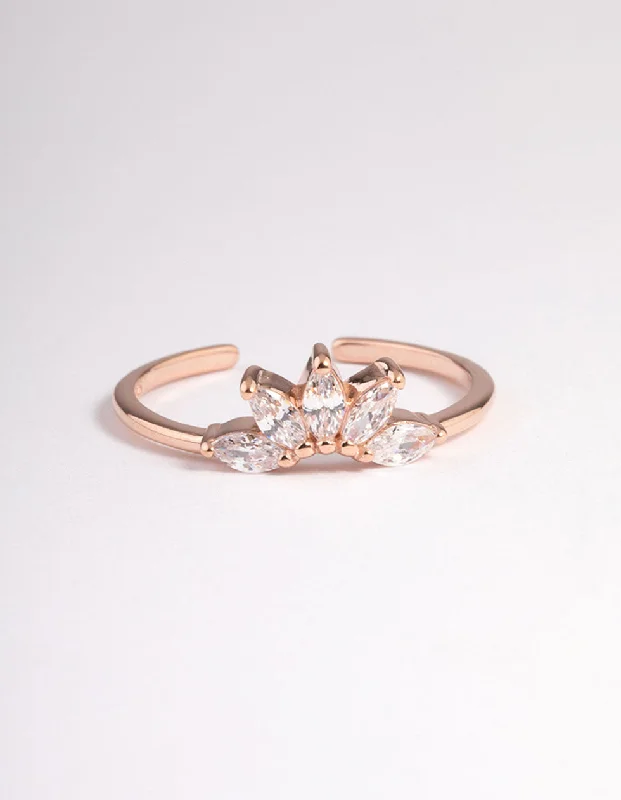 women’s adjustable diamond rings-Rose Gold Sterling Plated Fan Diamante Nest Ring