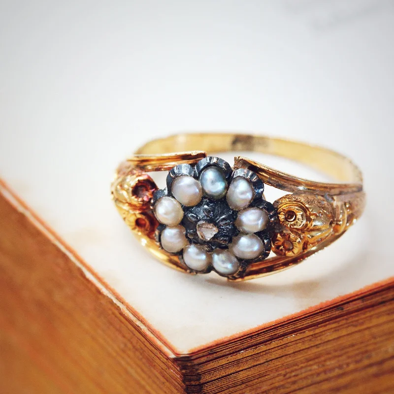 women’s vintage diamond engagement rings-Sentimental Antique Georgian Wild Pearl & Diamond Ring