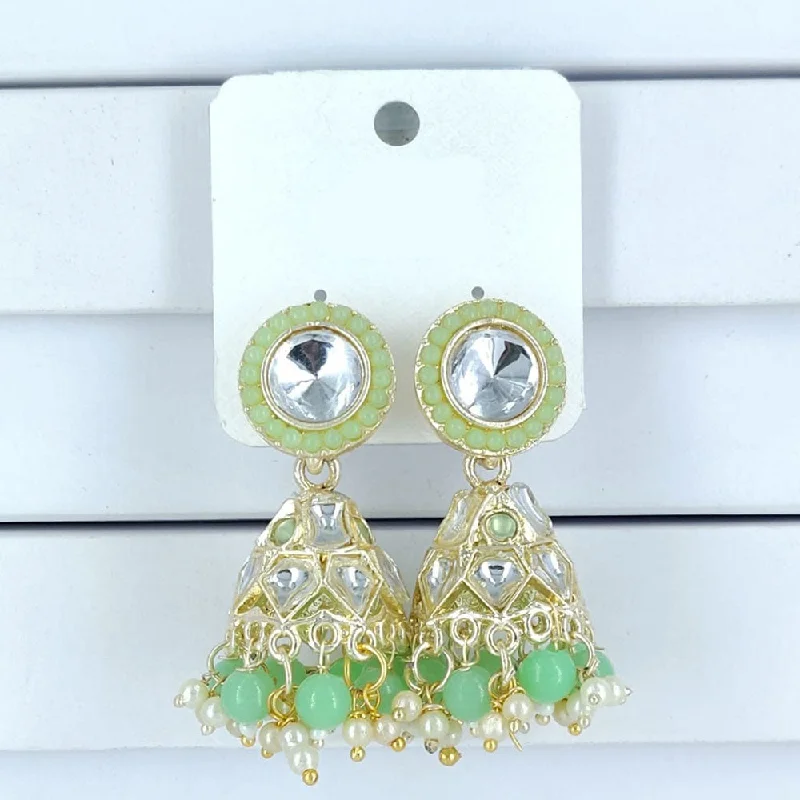 women’s hoop dangle earrings-Corbeda Fashion Gold Plated Kundan And Beads Jhumki Earrings