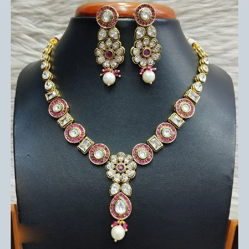 women’s luxury necklaces-Jain Jewellers Gold Plated Polki Kundan Necklace Set