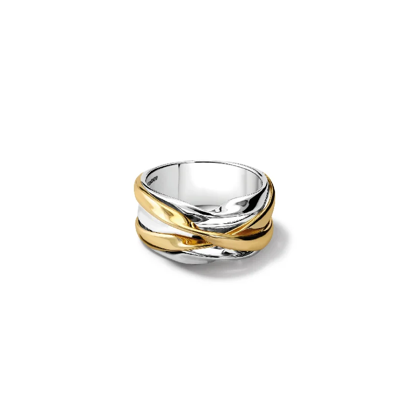 women’s personalized rings-Tagliatelle Ring Silver & Yellow Gold