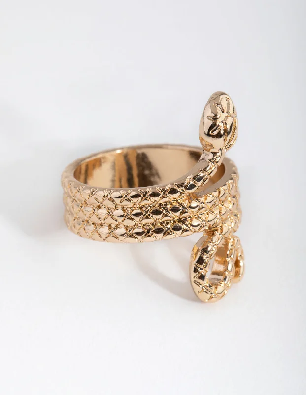 women’s two-tone rings-Gold Three Wrap Snake Ring