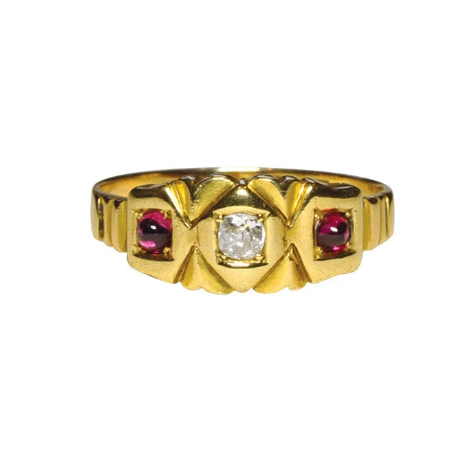 women’s geometric engagement rings-Victorian Cabochon Ruby & Diamond Ring