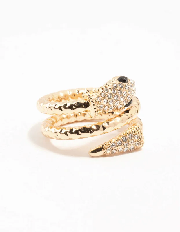 women’s infinity engagement rings-Gold Bling Snake Wrapped Ring