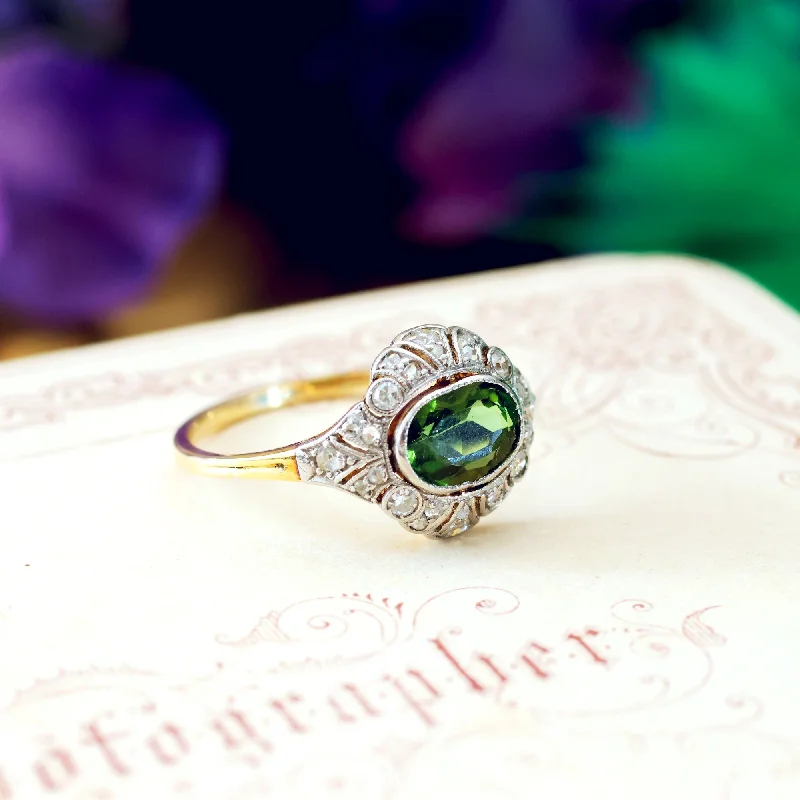 women’s bold engagement rings-Fine Vintage Green Tourmaline & Diamond Ring