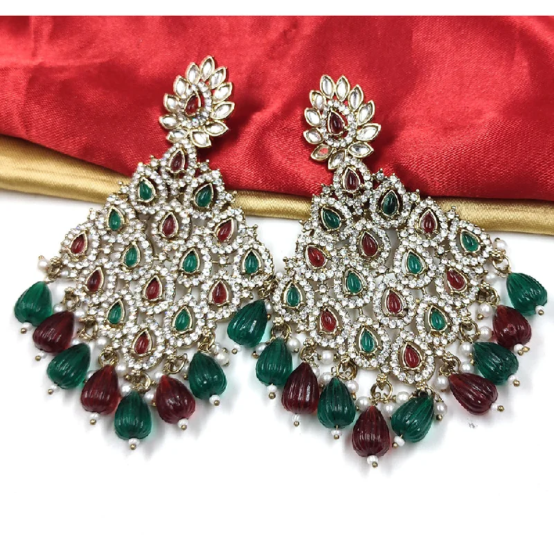 women’s hoop earrings-Gehana Mahal Gold Plated Austrian Stone And Beads Dangler Earrings