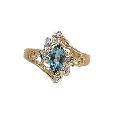 women’s round cut diamond engagement rings-Estate 10K Two-Tone Blue Topaz & Diamond Ring