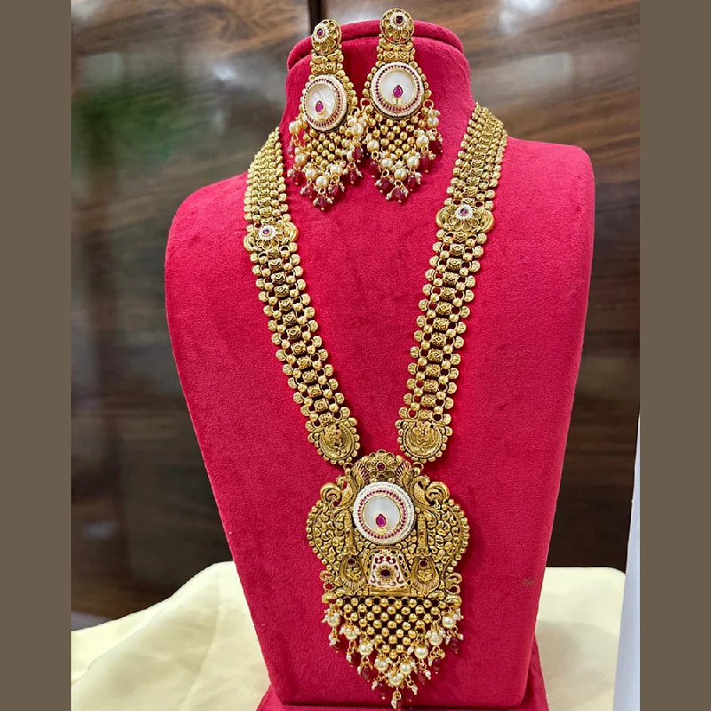 women’s vintage necklaces-Jewel Addiction Gold Plated Pota Stone Long Necklace Set