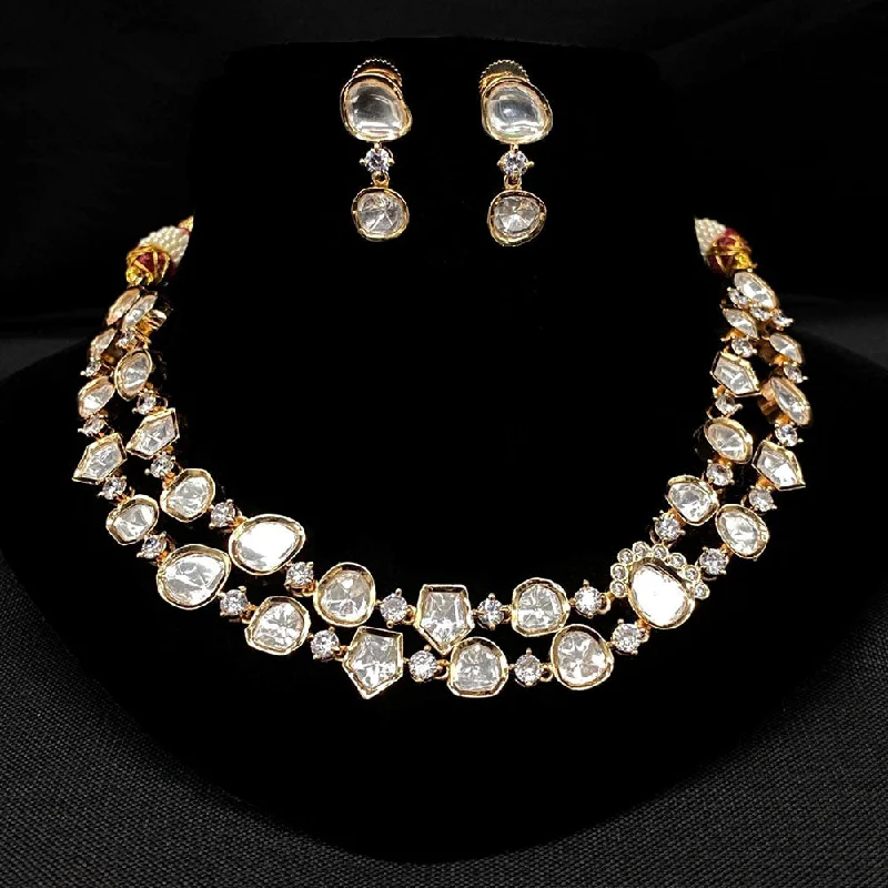 women’s birthstone necklaces-Royal Kundan Jewellery Gold Plated Polki Kundan Necklace Set