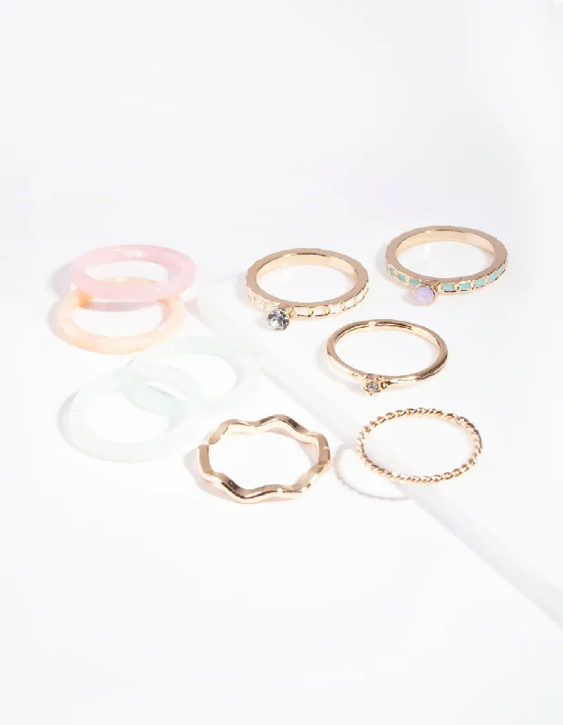 women’s antique rings-Pastel Gold Acrylic Marble Ring 8-Pack